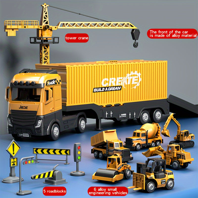 Jumbo Alloy Container Truck Set with Multi-Function Crane – Heavy-Duty Fun for Future Builders!