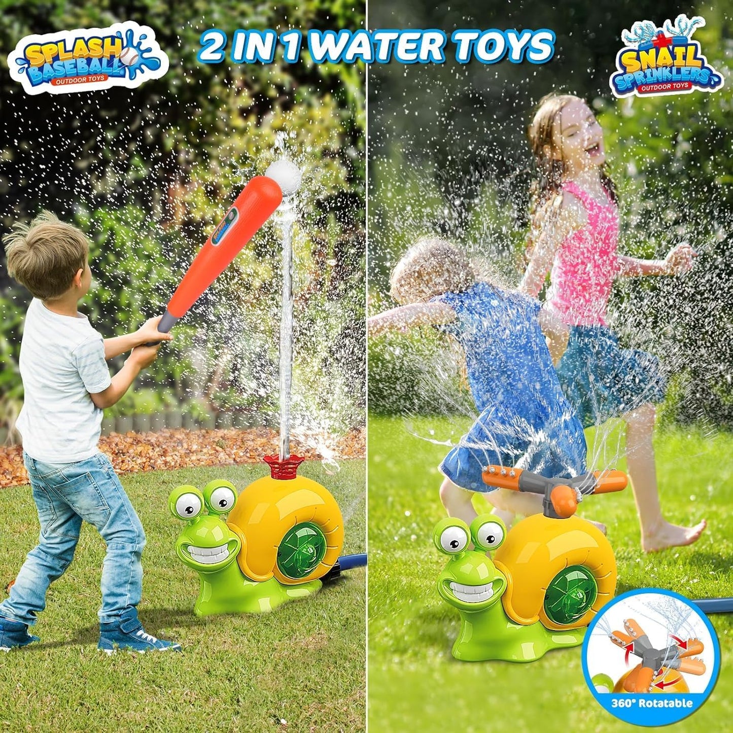 2-in-1 Snail Sprinkler & Water Baseball Toy – Water Fun Game