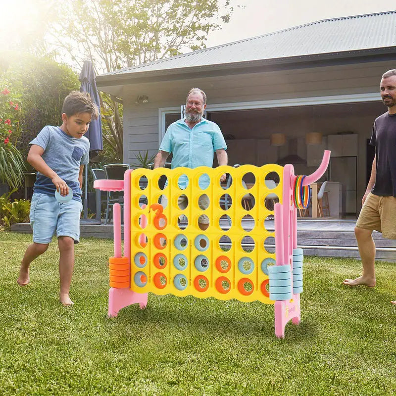 COSTWAY Jumbo 4-in-1 Game Set – Giant Connect 4 Board with Basketball Hoop & Ring Toss
