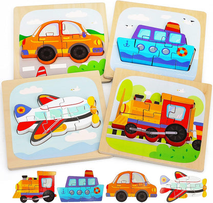 BIG Montessori Vehicles Puzzles – Colorful Wooden Fun for Little Explorers
