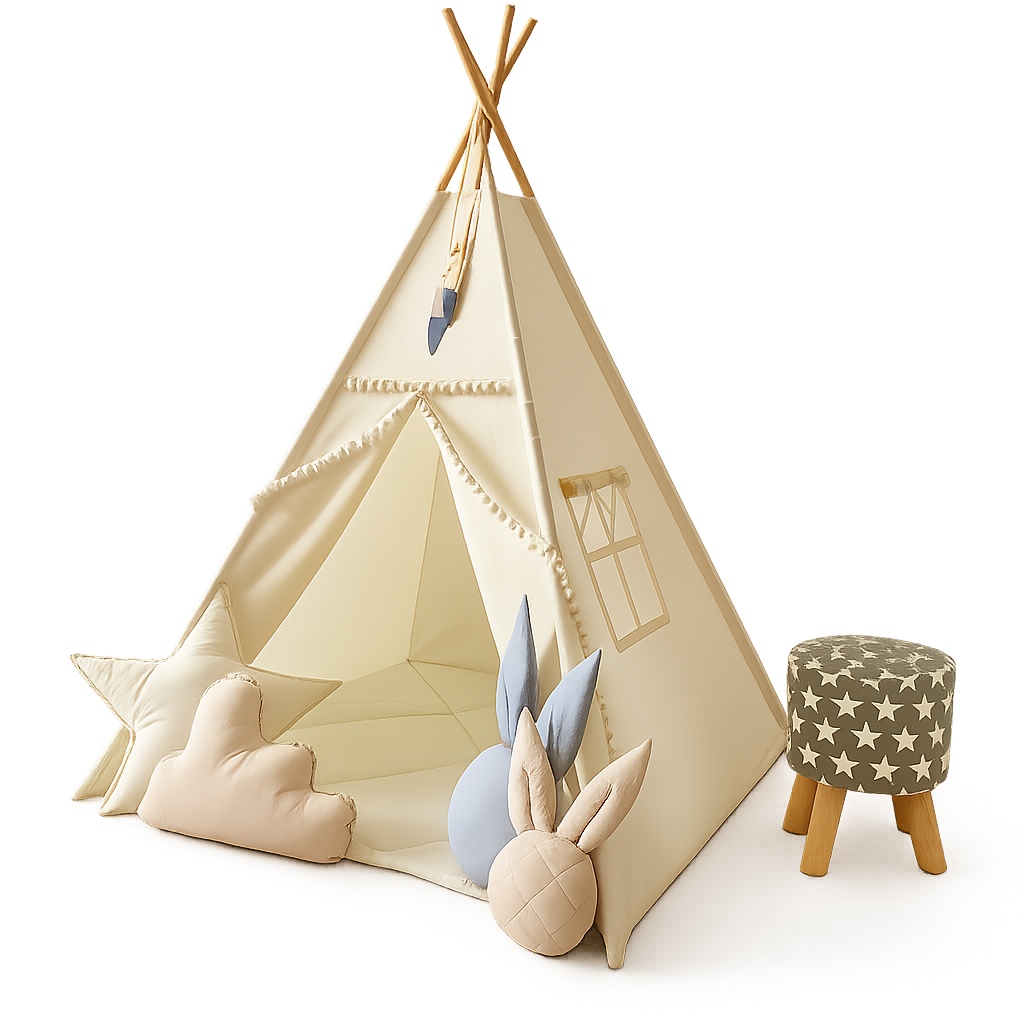Cozy Canvas Teepee Tent – Indoor Cotton Playhouse for Kids-Toyfetti