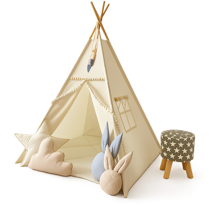 Cozy Canvas Teepee Tent – Indoor Cotton Playhouse for Kids-Toyfetti