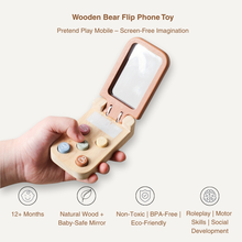 Wooden Bear Flip Phone Toy – Pretend Play Mobile with Mirror & Buttons