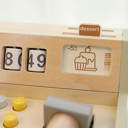 Wooden Kids Cash Register Playset – 35pcs Educational Pretend Shop-Toyfetti