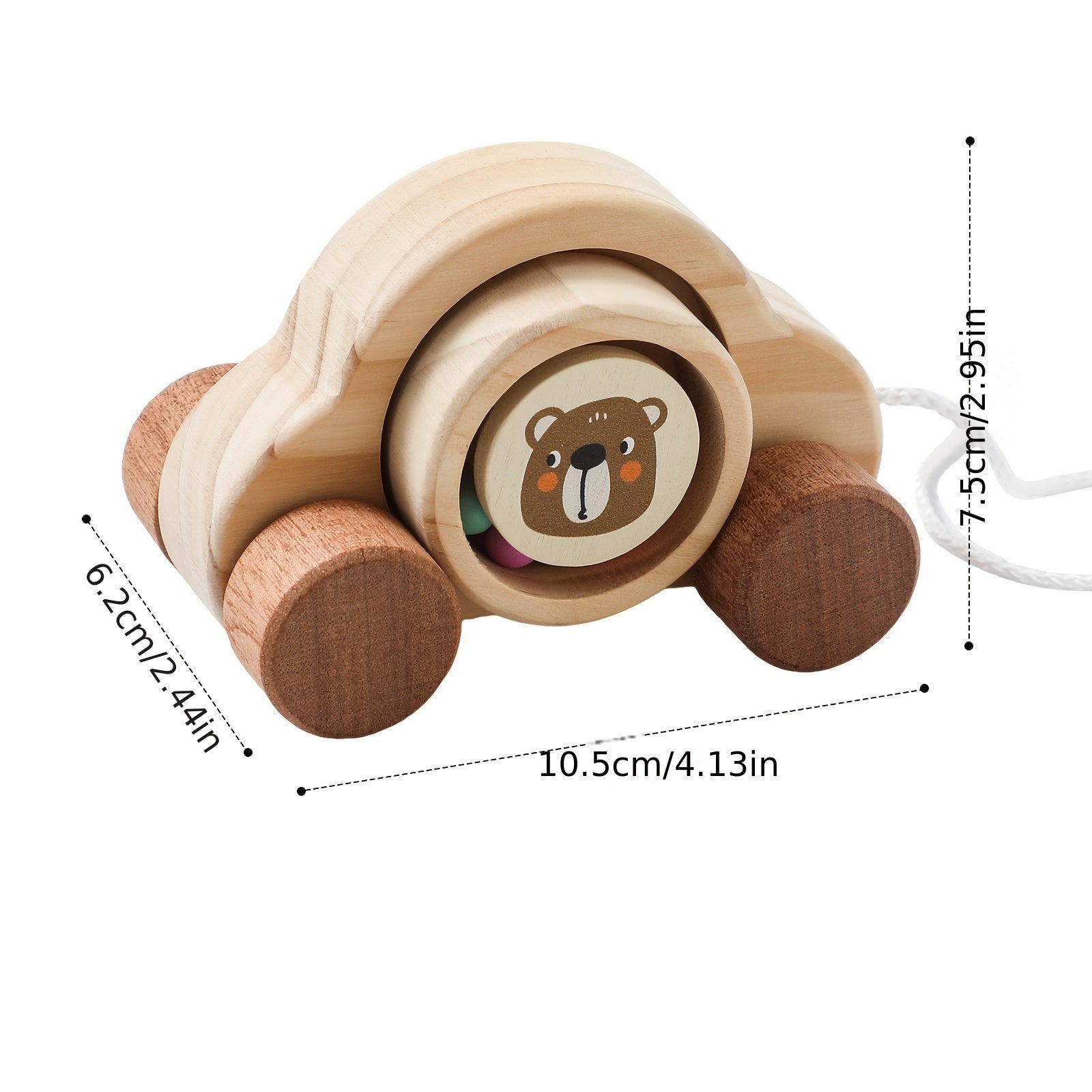 Wooden Pull-Along Bear Car – Montessori Toddler-Toyfetti