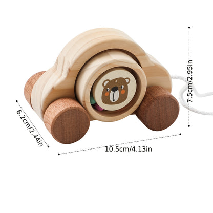 Wooden Pull-Along Bear Car – Montessori Toddler-Toyfetti