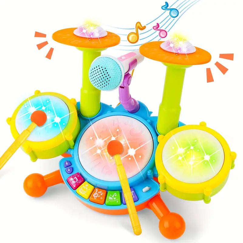 Colorful Mini Jazz Drum Set for Kids — with 2 Sticks & Microphone