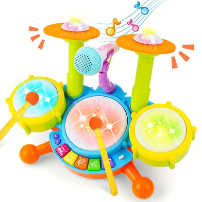 Colorful Mini Jazz Drum Set for Kids — with 2 Sticks & Microphone