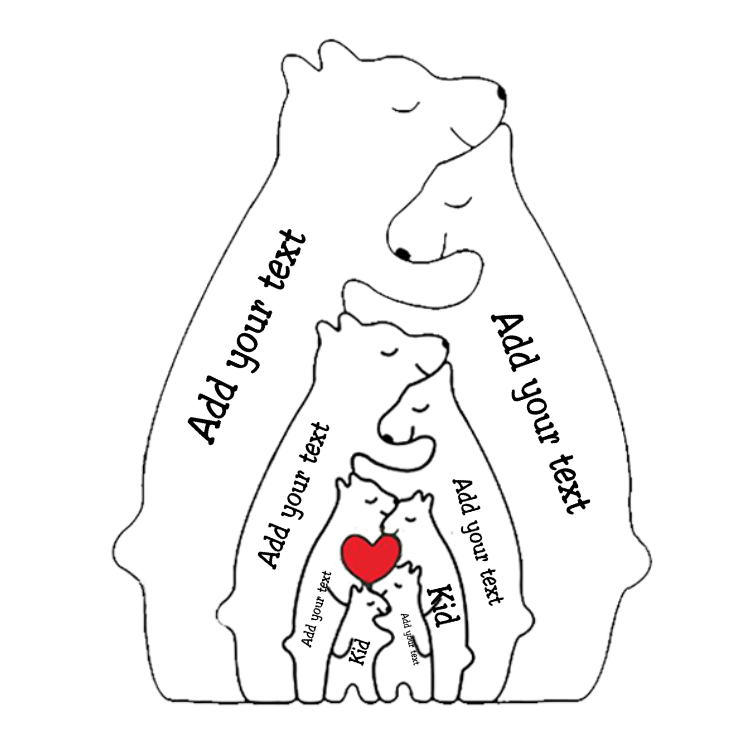 Personalized Bear aPersonalized Wooden Bear Family Figurine – Custom Handmade Gift for Families & Grandparents