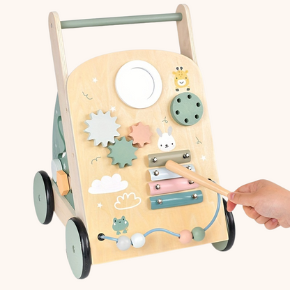 Montessori Baby Walker – 7-in-1 Wooden Push Toy with Xylophone, Gears & Shape Blocks-Toyfetti