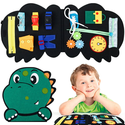 Montessori Dino Busy Board – Life Skills Learning Toy for Toddlers