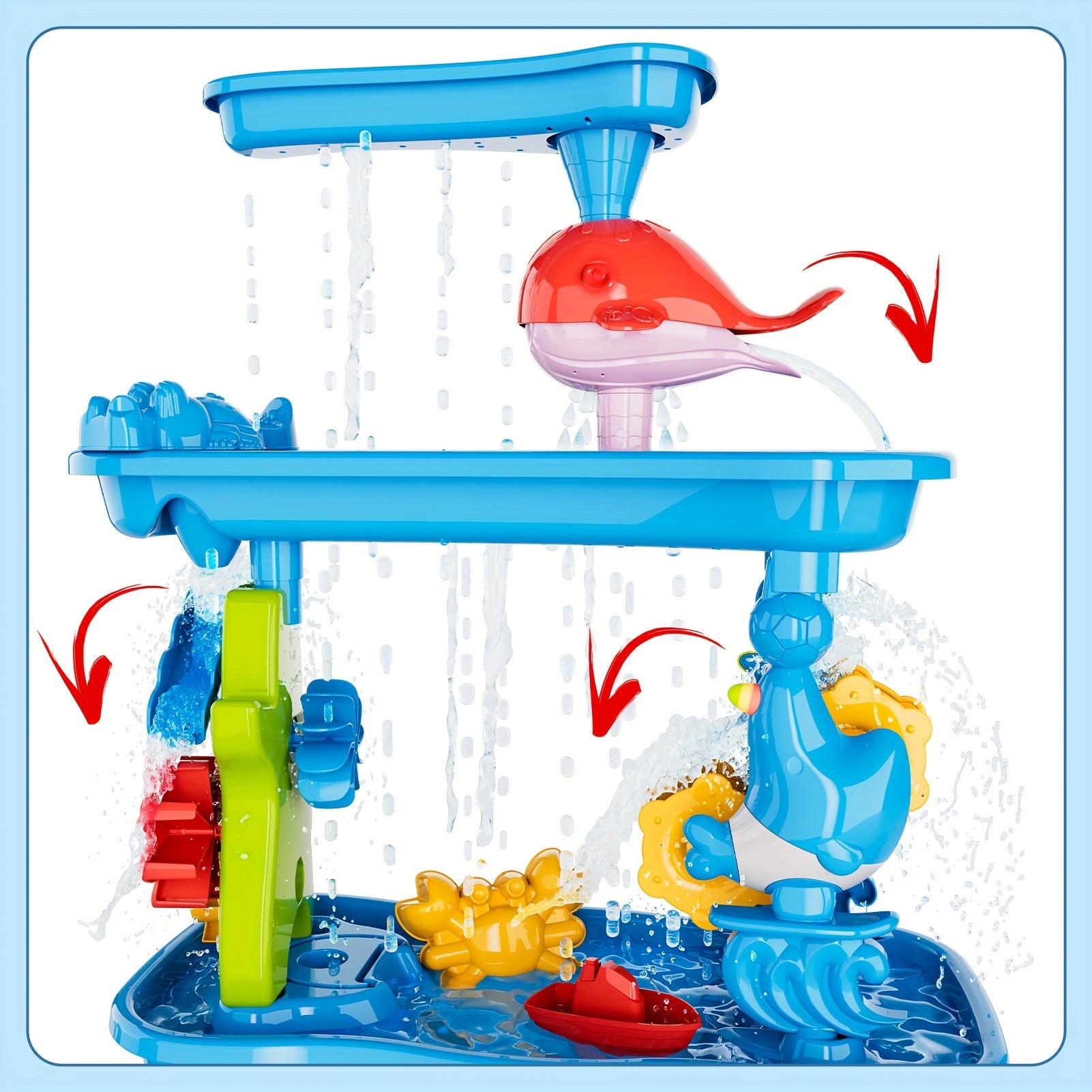 TEMI 4-Tier Multifunctional Kids Sand & Water Play Table with Slide – Summer Fun for Curious Minds-Toyfetti