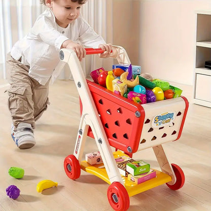 Mini Supermarket Shopping Cart Play Set — 17pcs/26pcs Role Play Food Toy for Kids