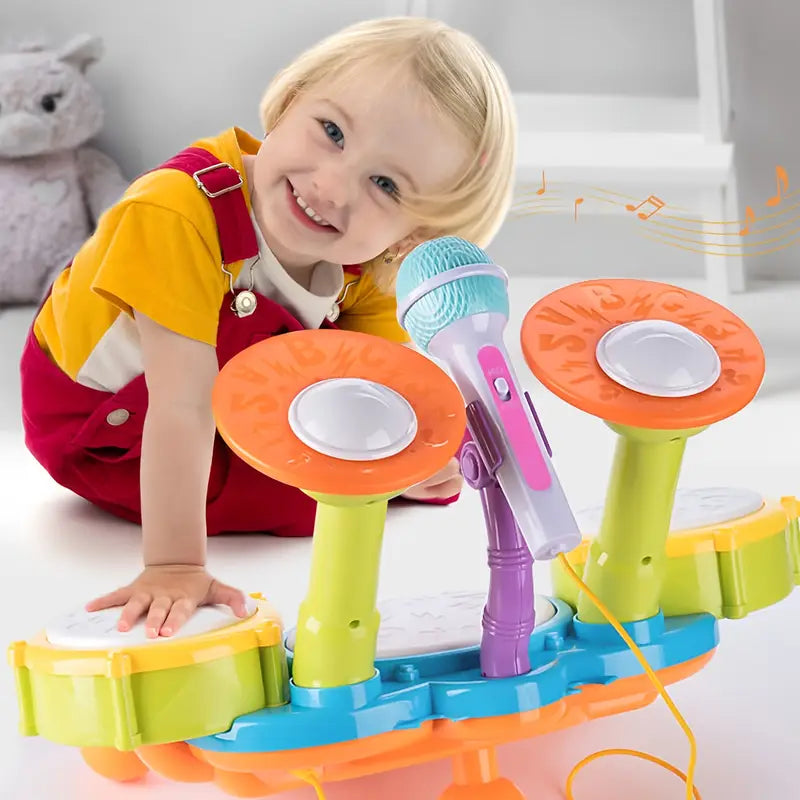 Colorful Mini Jazz Drum Set for Kids — with 2 Sticks & Microphone