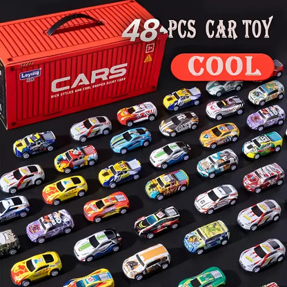 48-Piece Die-Cast Racing Car Set with Pull-Back Action | Storage Box Included