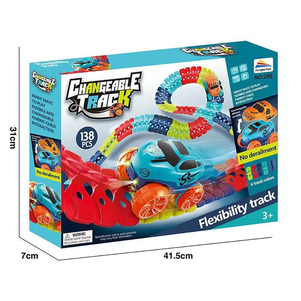 JoyRider Flexible Racing Track Set – Glow-in-the-Dark, Anti-Rollover Cars