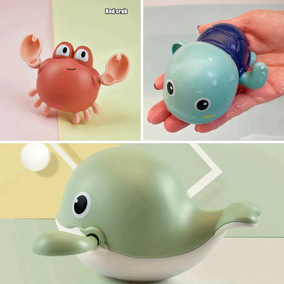 Swimming Sea Creature Bath Toys – Turtle, Crab & Whale Splash Friends