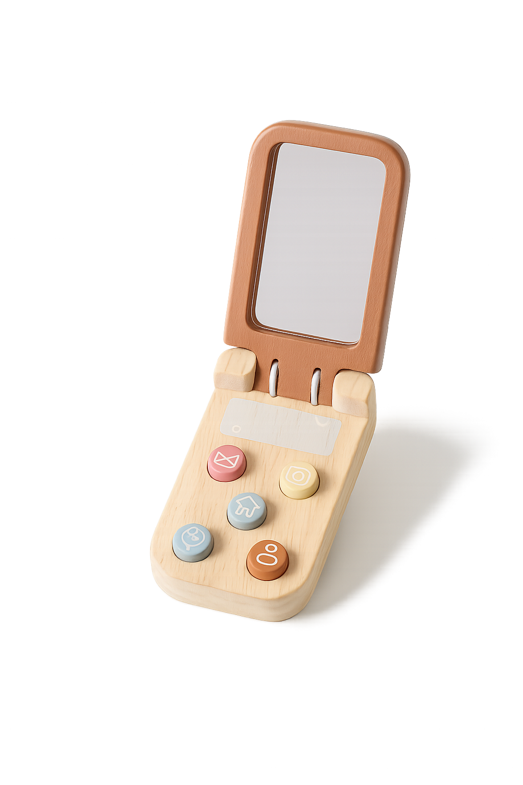 Wooden Bear Flip Phone Toy – Pretend Play Mobile with Mirror & Buttons-Toyfetti