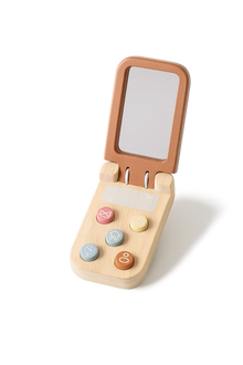 Wooden Bear Flip Phone Toy – Pretend Play Mobile with Mirror & Buttons-Toyfetti