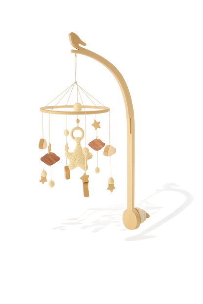 Natural Wood & Crochet Baby Crib Mobile – Stars & Clouds Design-Toyfetti