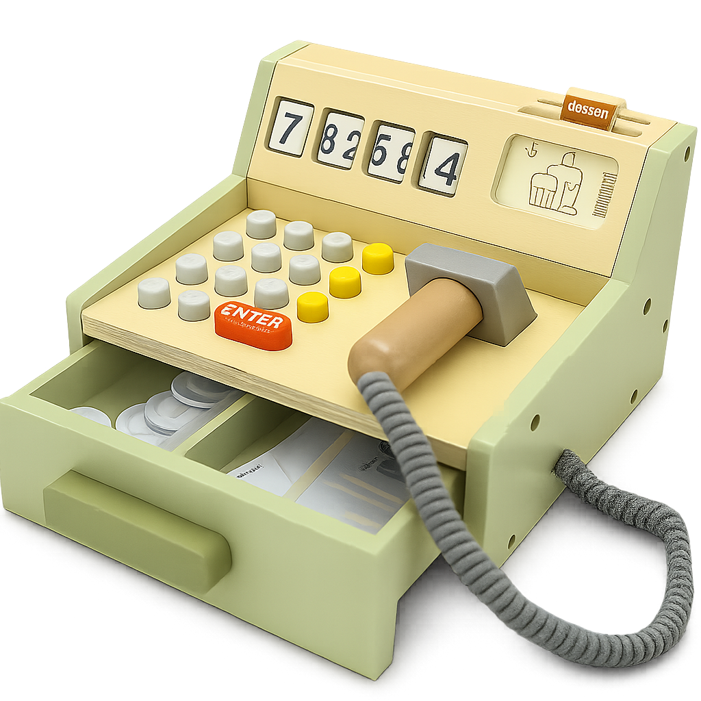 Wooden Kids Cash Register Playset – 35pcs Educational Pretend Shop-Toyfetti