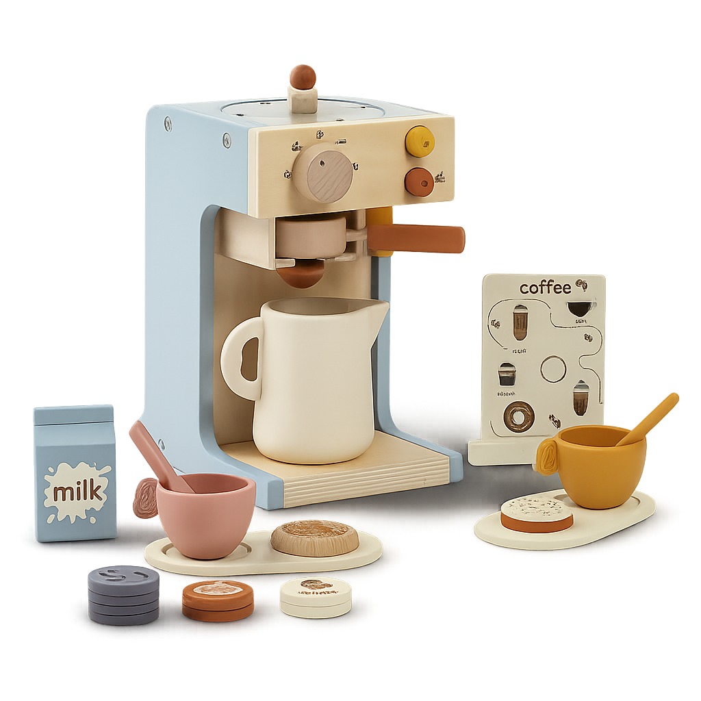 Title Mini Barista Wooden Coffee Maker Playset – Pretend Espresso Machine-Toyfetti