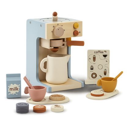 Title Mini Barista Wooden Coffee Maker Playset – Pretend Espresso Machine-Toyfetti
