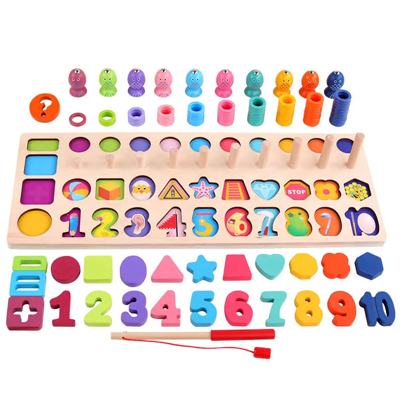 Montessori 4-in-1 Math Game – Counting, Stacking & Sorting Fun