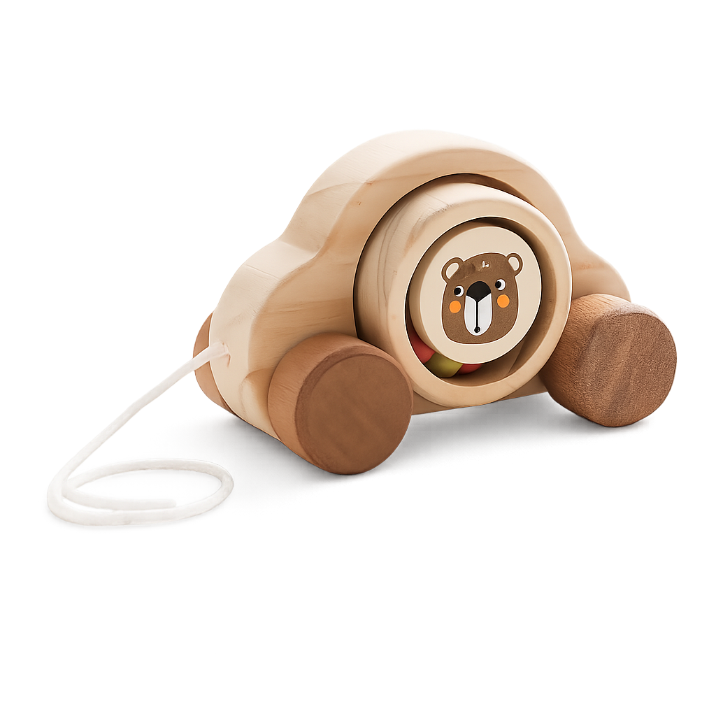 Wooden Pull-Along Bear Car – Montessori Toddler-Toyfetti
