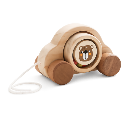 Wooden Pull-Along Bear Car – Montessori Toddler-Toyfetti