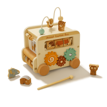 Wooden Animal Activity Bus – 6-in-1 Early Learning Maze, Shape Sorter-Toyfetti