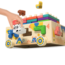 Animal Shape Sorter on Wheels – Montessori Wooden Block Puzzle-Toyfetti