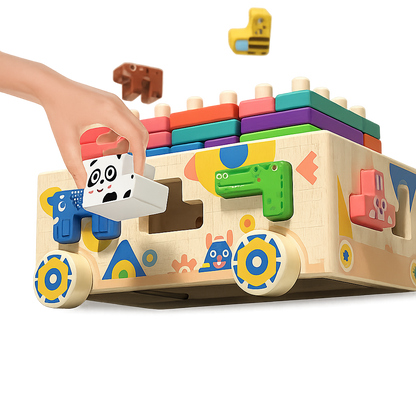 Animal Shape Sorter on Wheels – Montessori Wooden Block Puzzle-Toyfetti