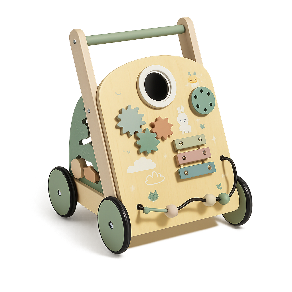 Montessori Baby Walker – 7-in-1 Wooden Push Toy with Xylophone, Gears & Shape Blocks-Toyfetti