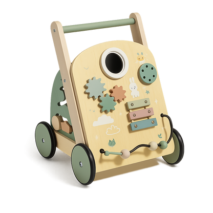 Montessori Baby Walker – 7-in-1 Wooden Push Toy with Xylophone, Gears & Shape Blocks-Toyfetti