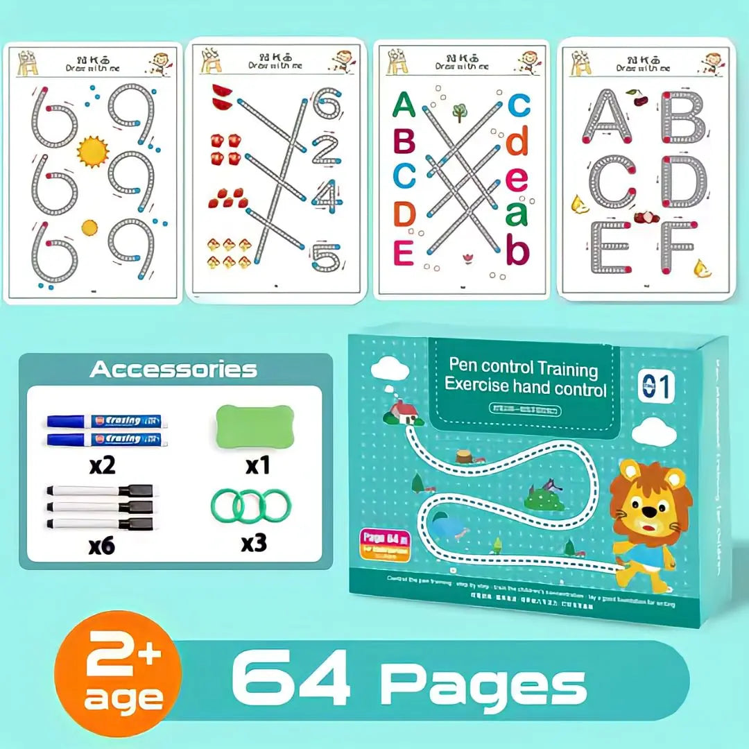 KiddoLearn™ Reusable Writing Workbook – Early Learning Tracing Book for Ages 2–6