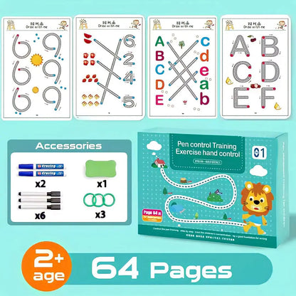 KiddoLearn™ Reusable Writing Workbook – Early Learning Tracing Book for Ages 2–6
