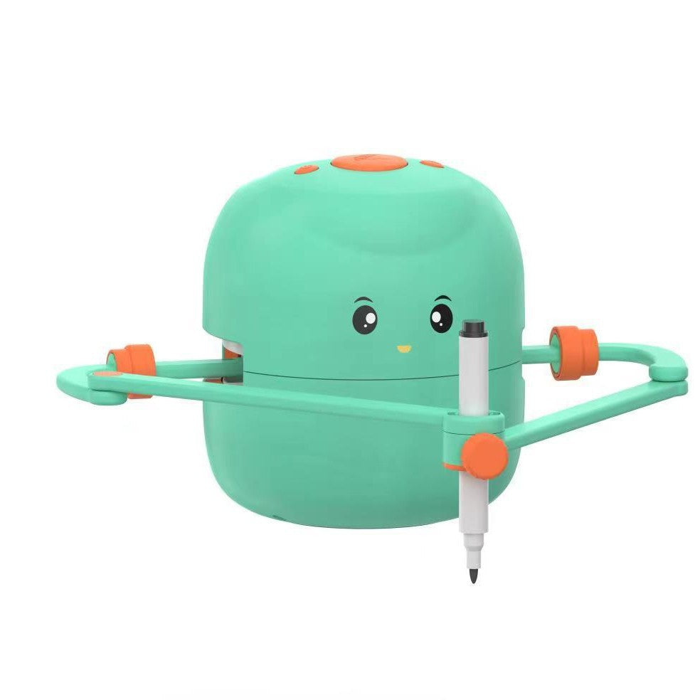 The Toyfetti ArtBot – Interactive Drawing Robot for Kids is a teal and orange robot with a smiling face and adjustable pen arm, designed to help children learn to draw perfect circles through step-by-step creative learning.