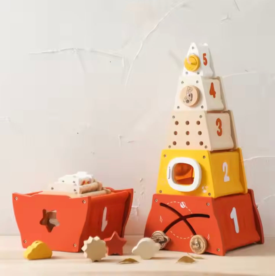 Toddlers Wooden Rocket Stacking Toy – Launch Learning Through Play!