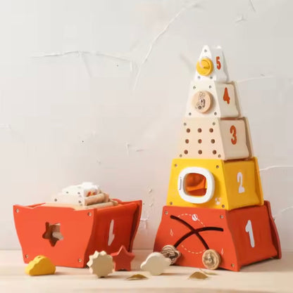 Toddlers Wooden Rocket Stacking Toy – Launch Learning Through Play!