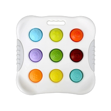 The Toyfetti Press & Learn Pop Toy is a white sensory bubble fidget with nine numbered, textured buttons in a 3x3 grid and handles on both sides for easy grip—ideal for counting and calming play.