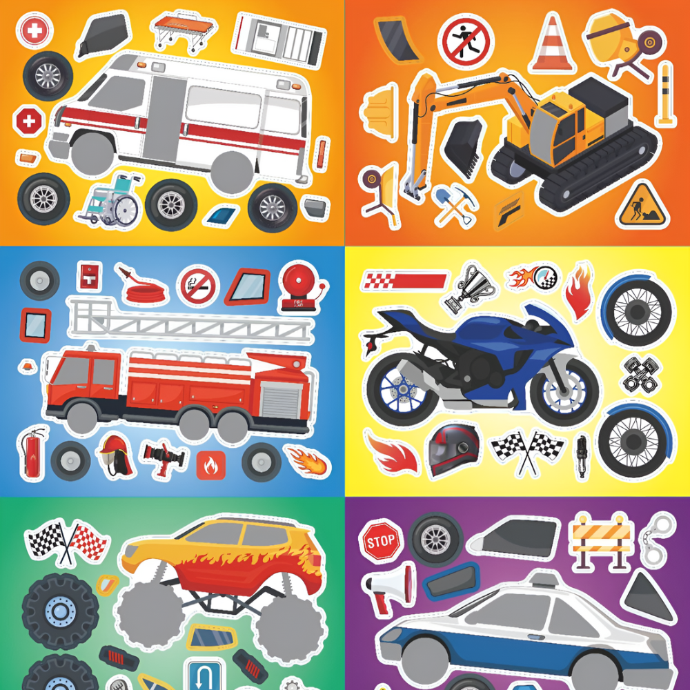 DIY Vehicle Sticker Puzzle Variety Pack – 16 Sheets of Transport Fun!