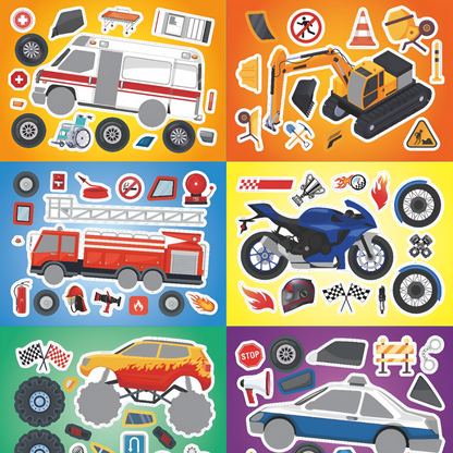 DIY Vehicle Sticker Puzzle Variety Pack – 16 Sheets of Transport Fun!