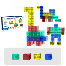 Met Toyfetti Magnaplay | Creatief Bouwen Met Magneten maak je kleurige robots, dieren en hoge figuren. Deze magnetische bouwblokken stimuleren creativiteit én motoriek. Op de foto zie je ook de doos en losse blokjes.