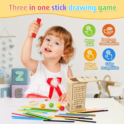 3-in-1 Wooden Stacking Tower Game – Tall Builder, Puzzle, and Pulling Stick Challenge