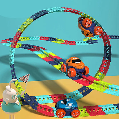 JoyRider Flexible Racing Track Set – Glow-in-the-Dark, Anti-Rollover Cars