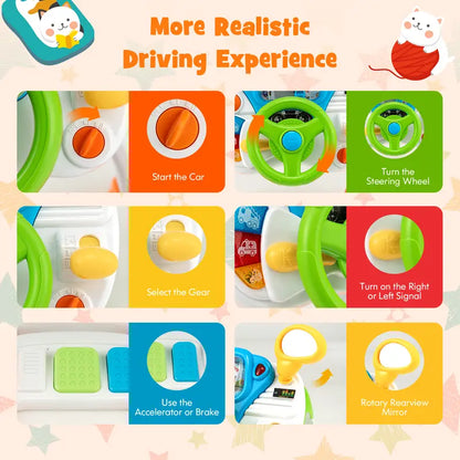 COSTWAY All-in-One Driving Simulator for Kids – Steering Wheel Toy with Seat, Lights & Sounds