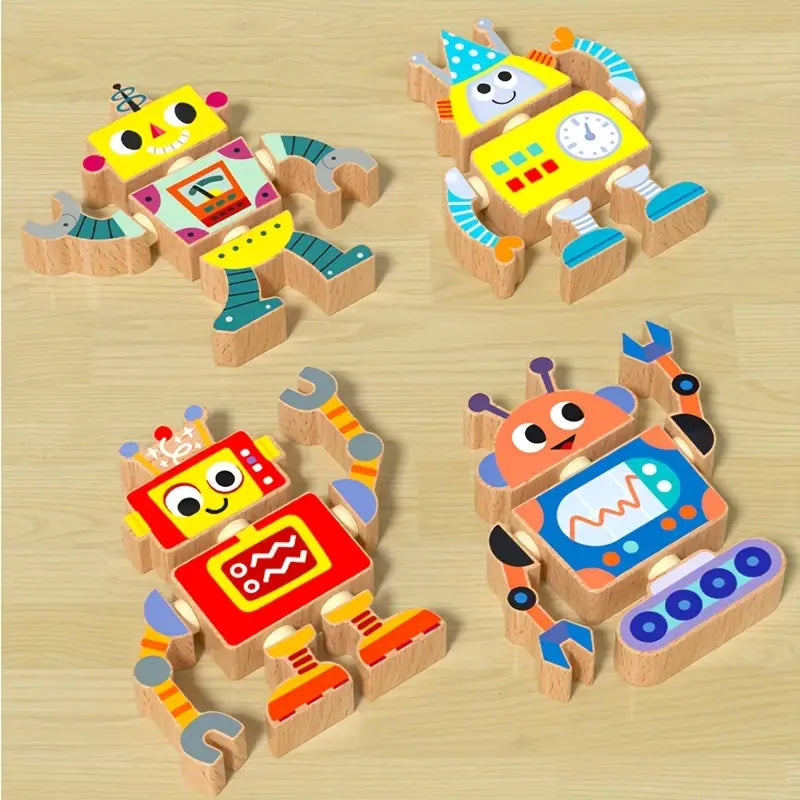 Creative Wooden Robot Assembly Toy – 6-Piece DIY Set