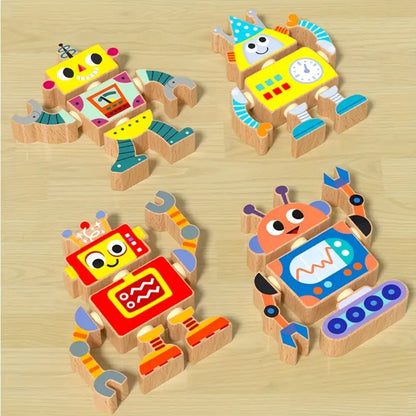 Creative Wooden Robot Assembly Toy – 6-Piece DIY Set