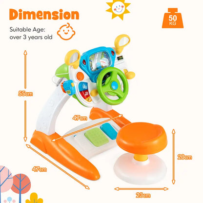 COSTWAY All-in-One Driving Simulator for Kids – Steering Wheel Toy with Seat, Lights & Sounds
